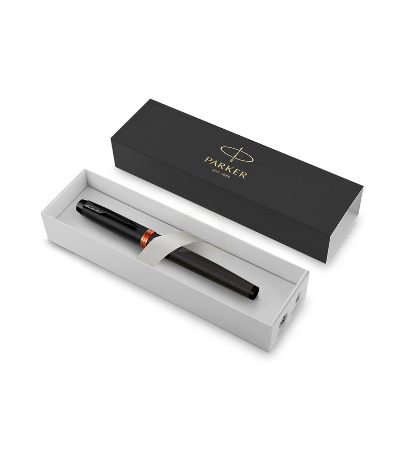 PARKER PEN ROLLERBALL ORANGE RING BLACKT MATTE