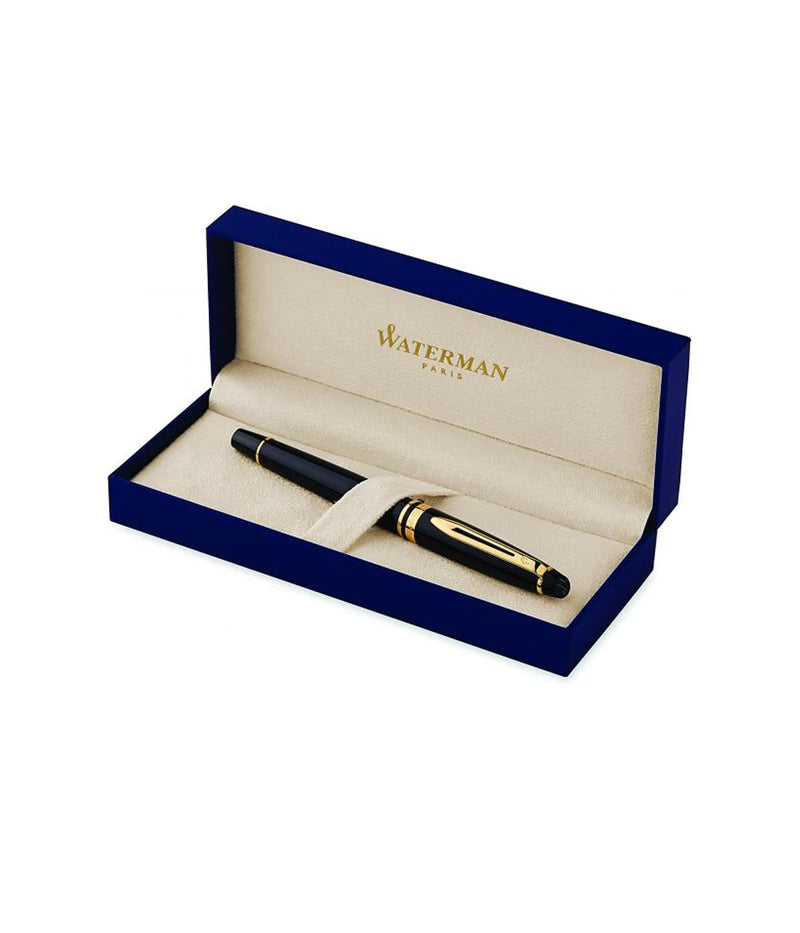 WATERMAN EXPERT3 ROLLERBALL PEN BLACK WITH GOLDEN TRIM