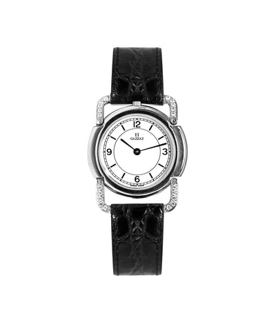 SWISS WATCH STAINLESS WITH LEATHER STRAP WITH ZIRCONIA STONES