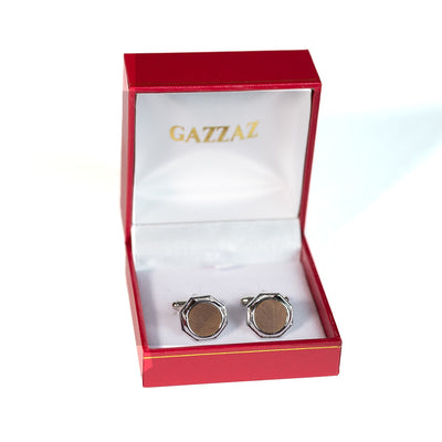 CUFFLINKS RODIUM PLATED BROWN SPAIN MADE