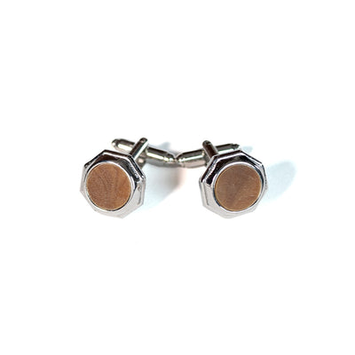 CUFFLINKS RODIUM PLATED BROWN SPAIN MADE