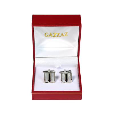 CUFFLINKS RODIUM PLATED SPAIN BLACK- WHITE