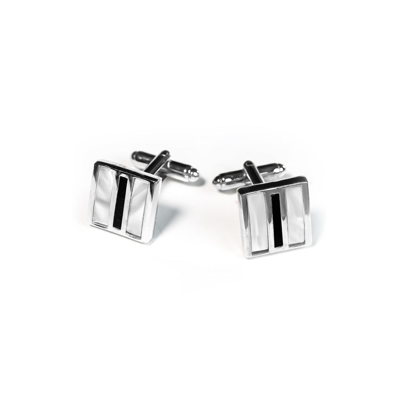 CUFFLINKS RODIUM PLATED SPAIN BLACK- WHITE