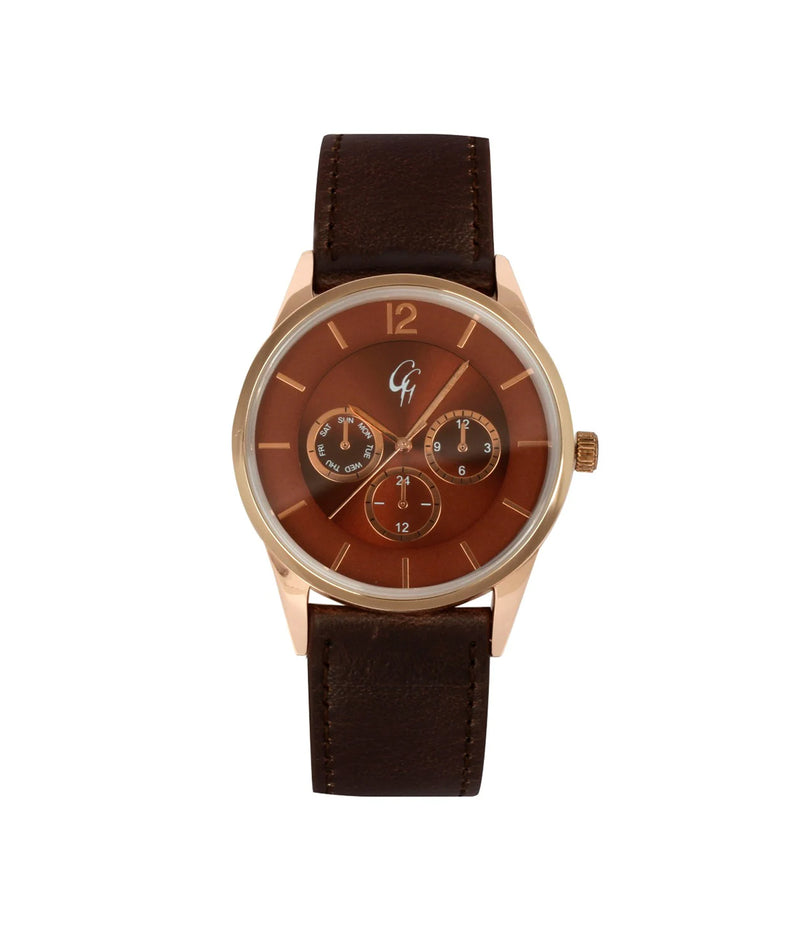 GG WATCH ROSE GOLD CASE BROWN DIAL JAPAN MOVEMENT WATER RESISTANT