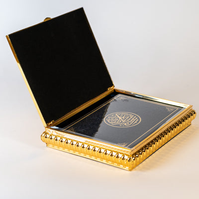 SET GOLD PLATED QURAN BOX W/HOLDER &amp; QOURAN BOOK MEDIUM