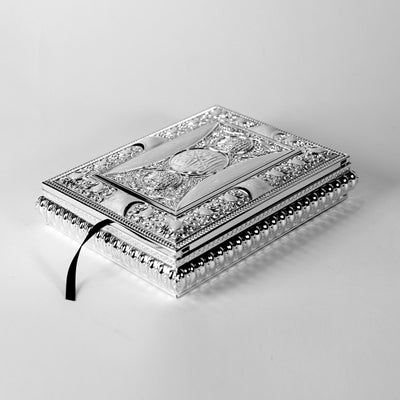 SET SILVER PLATED QURAN BOX W/HOLDER &amp; QOURAN BOOK MEDIUM