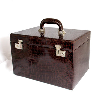 PRINTED CROCO LEATHET JEWE BOX BROWN