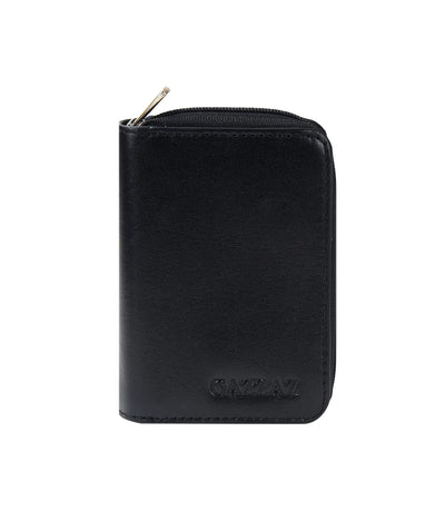 GZZAZZ COWHIDE LETHR CARD CASE BLACK W ZIPPER