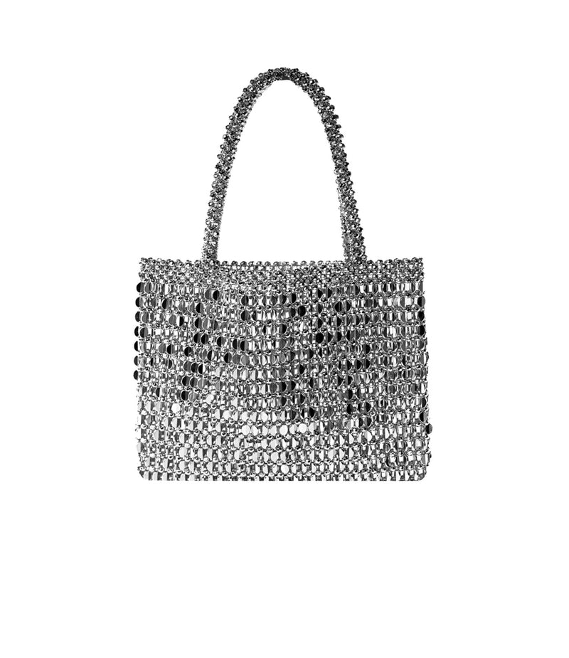 SILVER HAND BEADED DIAMANTE CLUTCH BAG