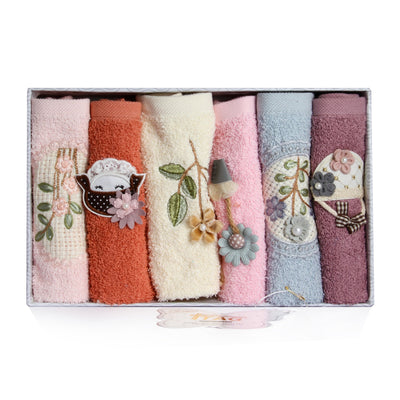 GAZZAZ EMBROIDERY TOWELS SET 6PCS 30*30 SIZE