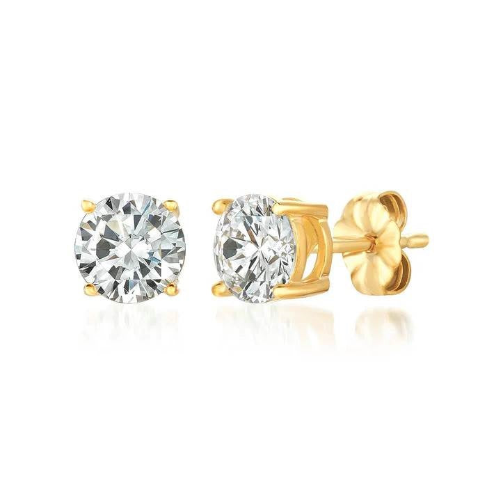 CRISLU 925 SILVER STUD EARRINGS FINISHED IN 18KT YELLOW GOLD - 2.0 CARAT