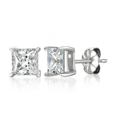 CRISLU STUD 925 SILVER EARRINGS FINISHED IN PURE PLATINUM 3.0 CARAT