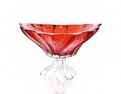 BOHEMIAN CRYSTAL GLASS BOWL WITH BASE 33 CM RED COLOR