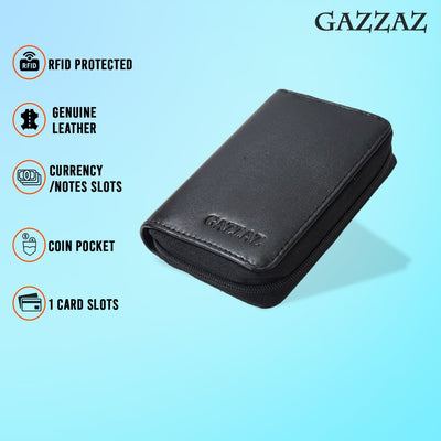 GAZZAZ COWHIDE LEATHR CARD CASE BLACK