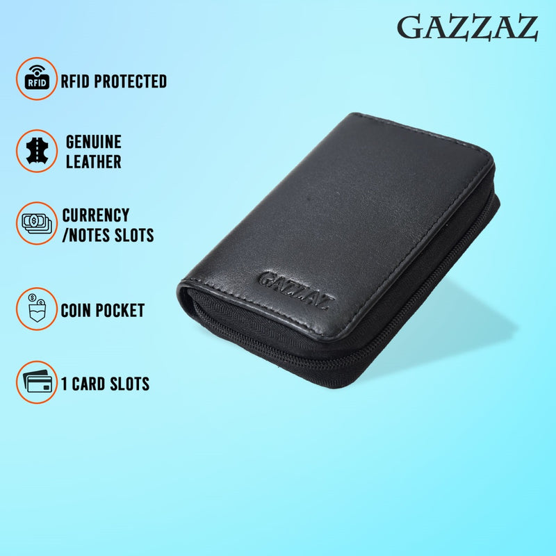 GAZZAZ COWHIDE LEATHR CARD CASE BLACK