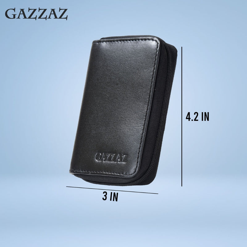 GAZZAZ COWHIDE LEATHR CARD CASE BLACK