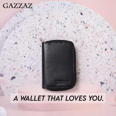 GAZZAZ COWHIDE LEATHR CARD CASE BLACK