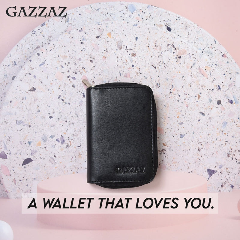 GAZZAZ COWHIDE LEATHR CARD CASE BLACK