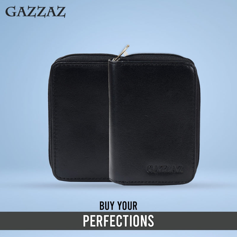 GAZZAZ COWHIDE LEATHR CARD CASE BLACK