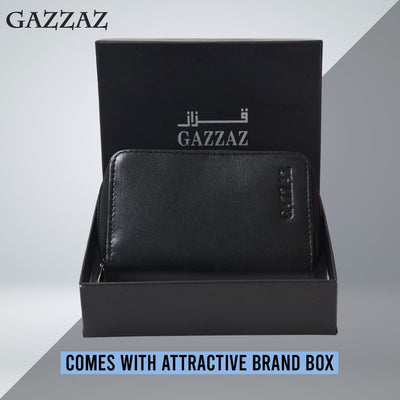 GAZZAZ COWHIDE LEATHR CARD CASE BLACK